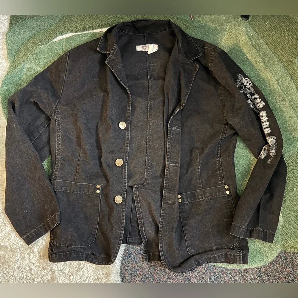 Vintage Y2K Affliction inspired Redzone Black Denim Jacket - Picture 1 of 4